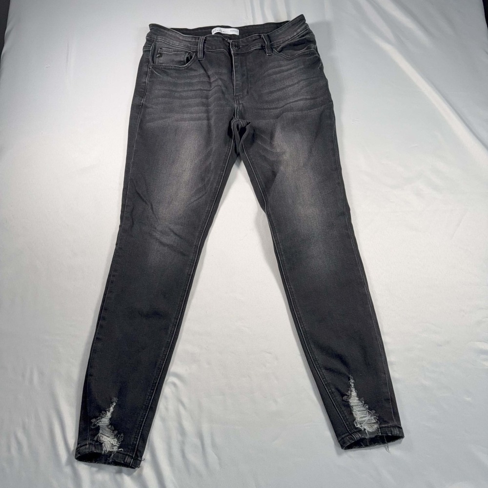 Rancan Maurices Skinny‎ Jeans Womens 30 Black Distressed Hem Stretch 32x29